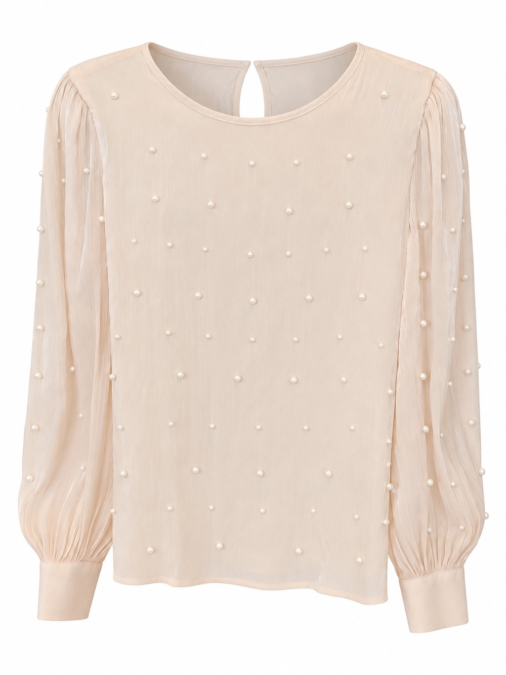 Women's Classic Metallic Jacquard Fabric French Embellished Pearl Blouse